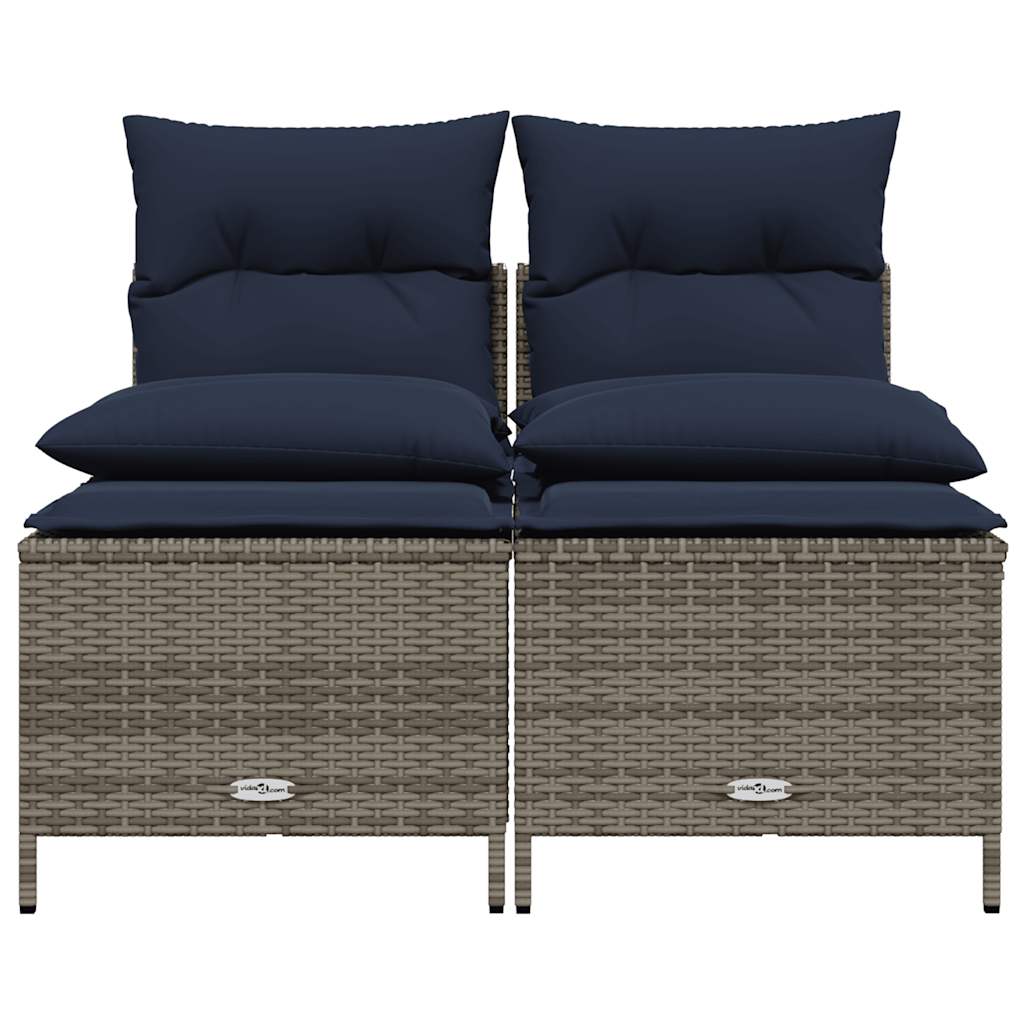 4-teiliges Gartensofa-Set mit Kissen, grau, Polyrattan