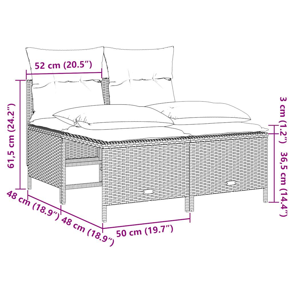 4-teiliges Gartensofa-Set mit Kissen, schwarzes Polyrattan