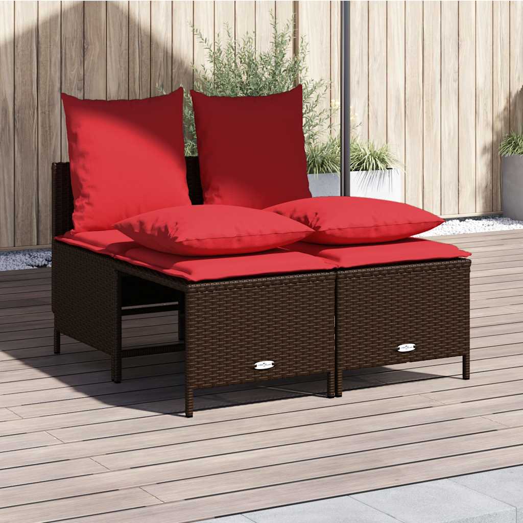 4-teiliges Gartensofa-Set mit Kissen, braun, Polyrattan