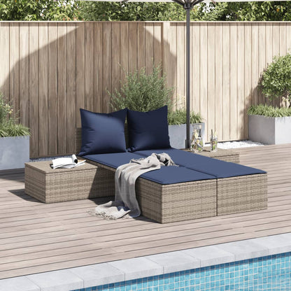 Doppel-Sonnenliege mit Kissen Grau Poly Rattan
