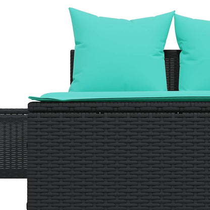 Doppelte Sonnenliege mit Kissen Schwarz Poly Rattan