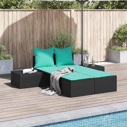 Doppelte Sonnenliege mit Kissen Schwarz Poly Rattan