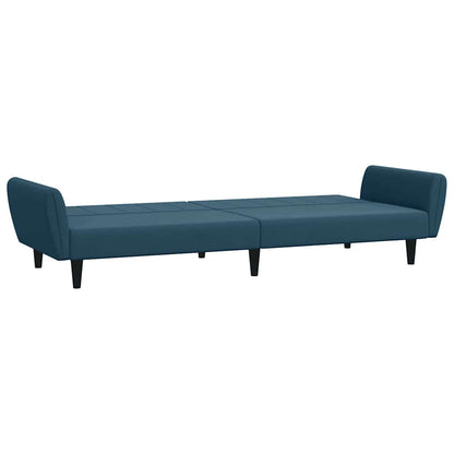 Schlafsofa 2-Sitzer mit Fußhocker Blau Samt