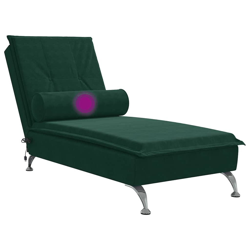 Massage-Chaiselongue mit Nackenrolle Dunkelgrün Samt