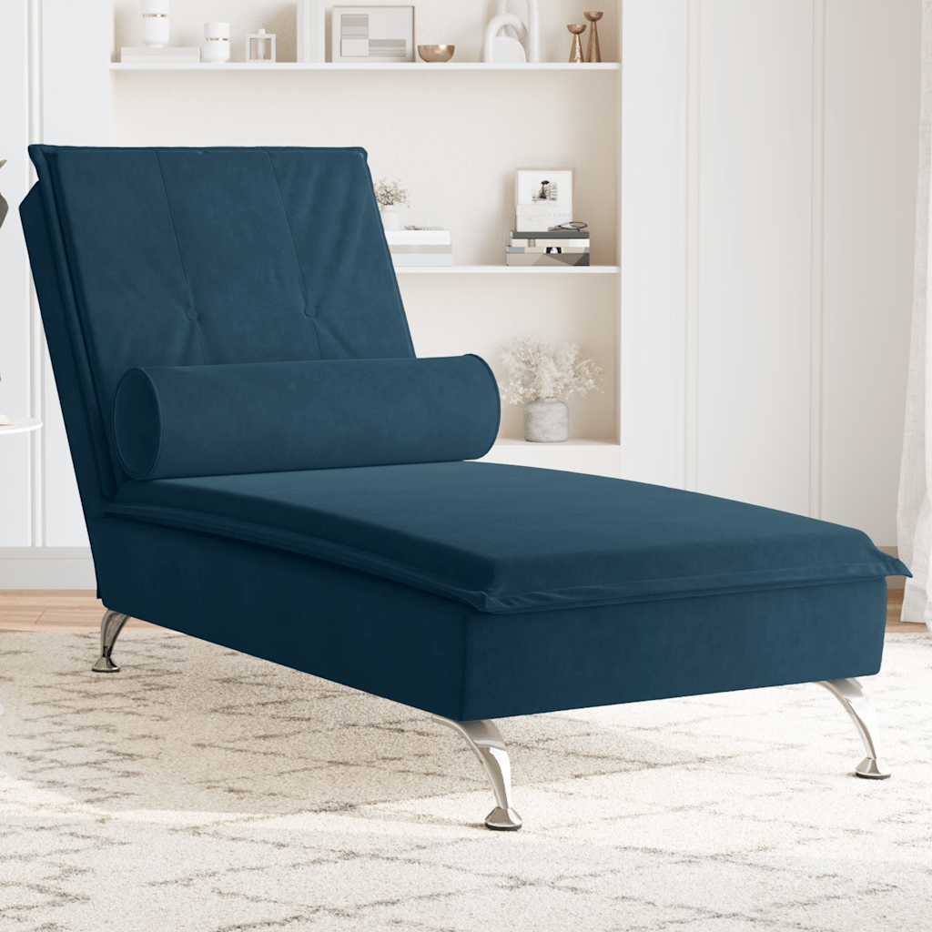 Massage-Chaiselongue mit Nackenrolle Blau Samt