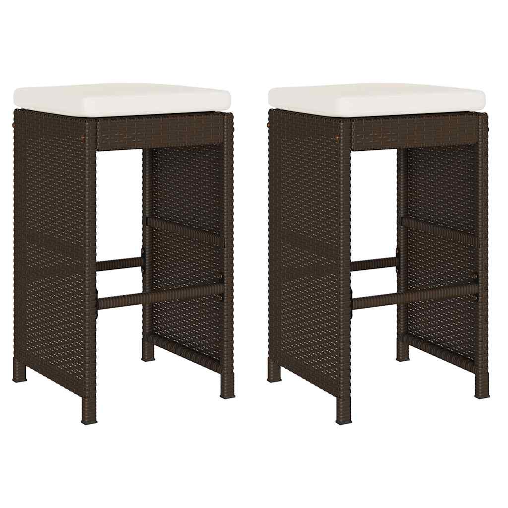 Garten-Barhocker mit Kissen 2 Stk. Braun Poly Rattan