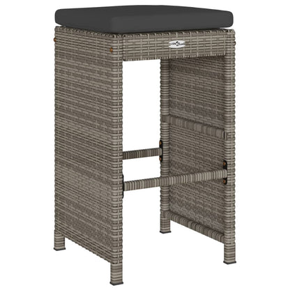 Garten-Barhocker mit Kissen 4 Stk. Grau Poly Rattan