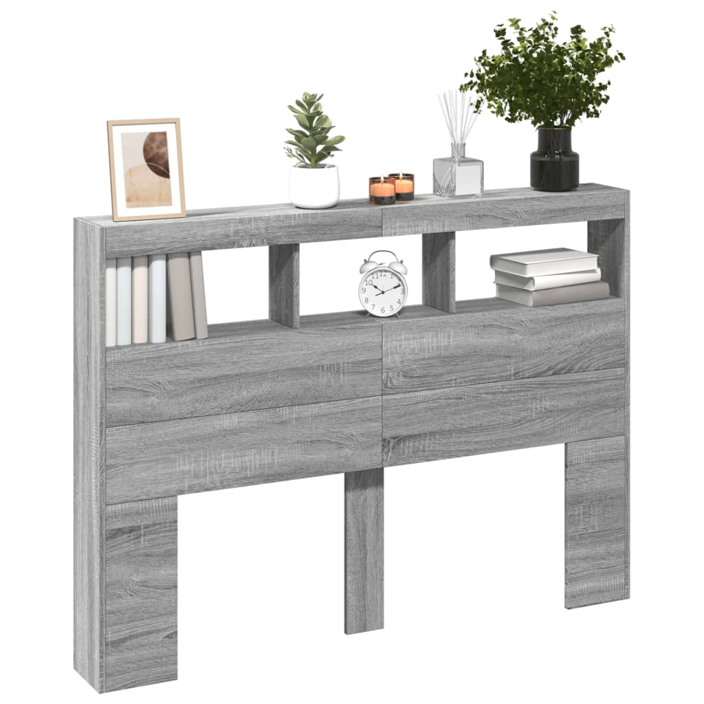 LED-Kopfteil mit Ablage Grau Sonoma 140x17x102 cm