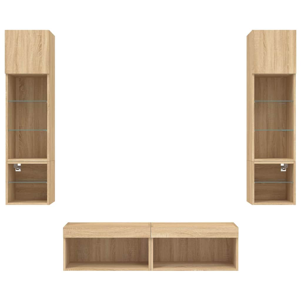 6-tlg. Wohnwand mit LED-Beleuchtung Sonoma-Eiche Holzwerkstoff