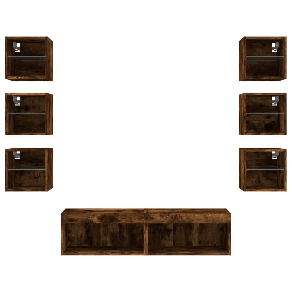 8-tlg. Wohnwand mit LED-Beleuchtung Räuchereiche Holzwerkstoff