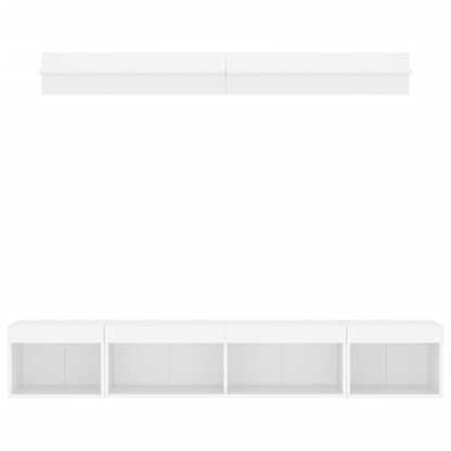 5-tlg. Wohnwand mit LED-Beleuchtung Weiß Holzwerkstoff