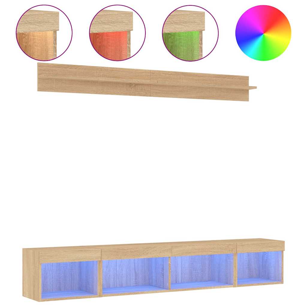 5-tlg. Wohnwand mit LED-Beleuchtung Sonoma-Eiche Holzwerkstoff