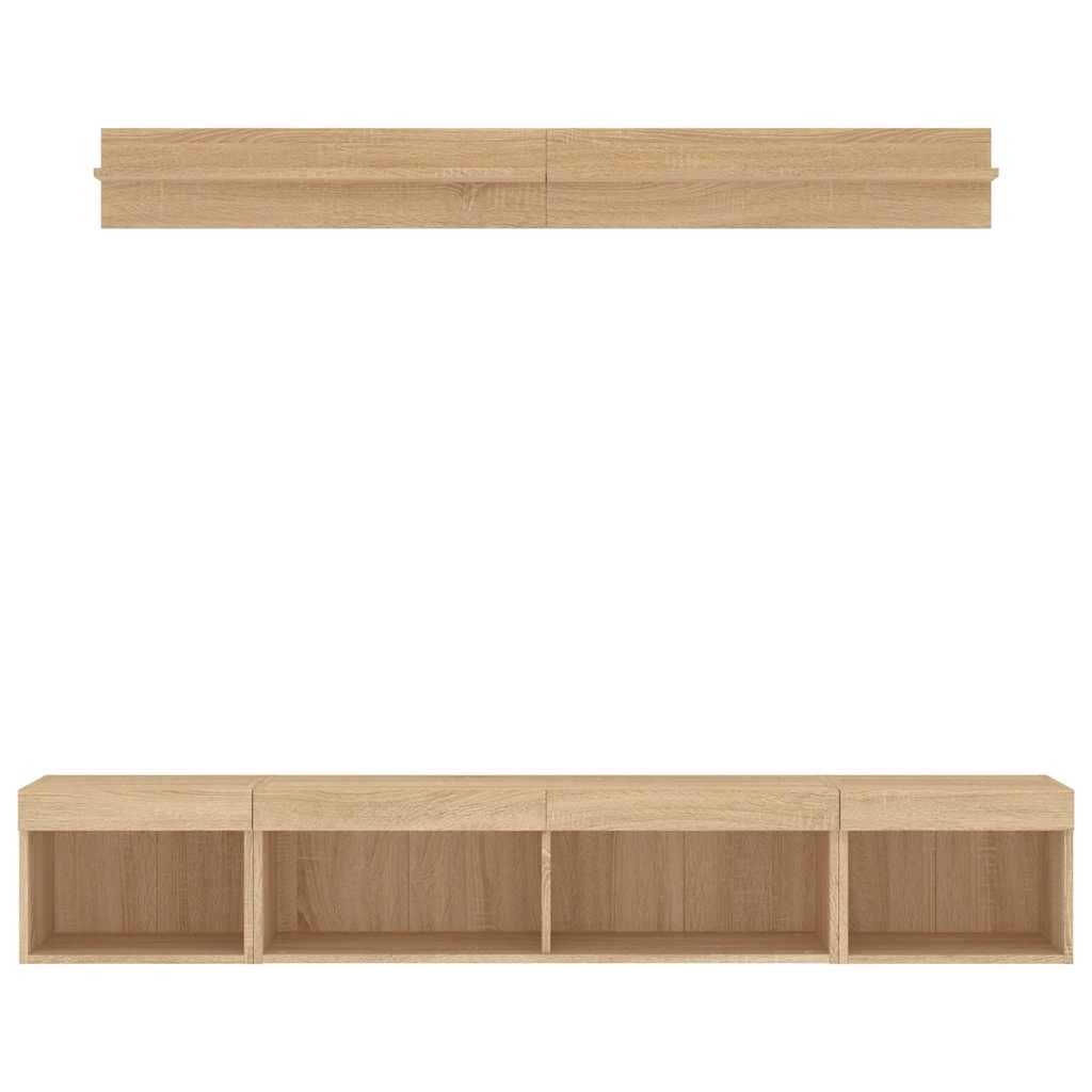 5-tlg. Wohnwand mit LED-Beleuchtung Sonoma-Eiche Holzwerkstoff