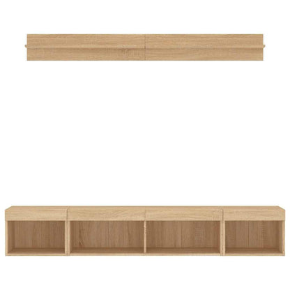 5-tlg. Wohnwand mit LED-Beleuchtung Sonoma-Eiche Holzwerkstoff