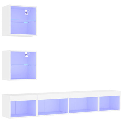 5-tlg. Wohnwand mit LED-Beleuchtung Weiß Holzwerkstoff