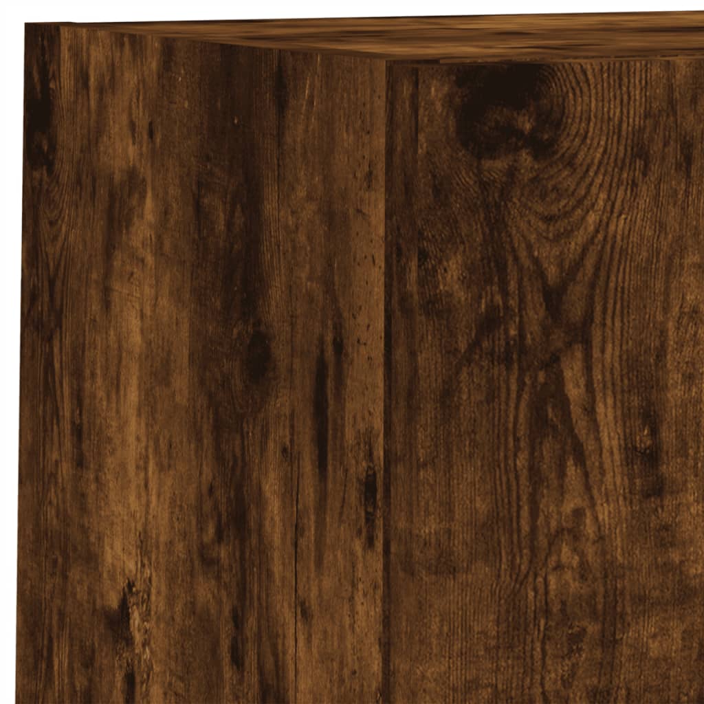 6-tlg. Wohnwand mit LED-Beleuchtung Räuchereiche Holzwerkstoff