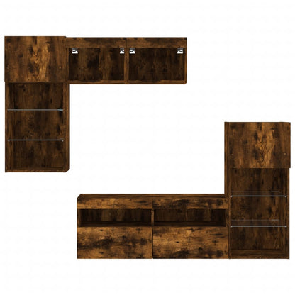5-tlg. Wohnwand mit LED-Beleuchtung Räuchereiche Holzwerkstoff