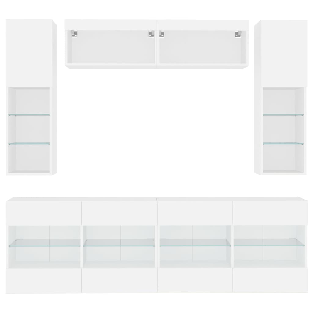 6-tlg. TV-Wohnwand mit LED-Leuchten Weiß