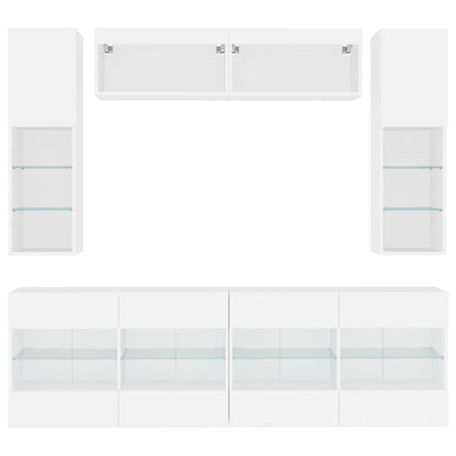 6-tlg. TV-Wohnwand mit LED-Leuchten Weiß