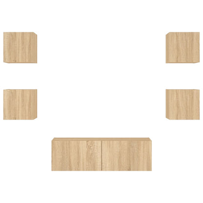 5-tlg. TV-Wohnwand mit LED-Leuchten Sonoma-Eiche