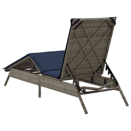 Sonnenliege mit Kissen Grau Poly Rattan