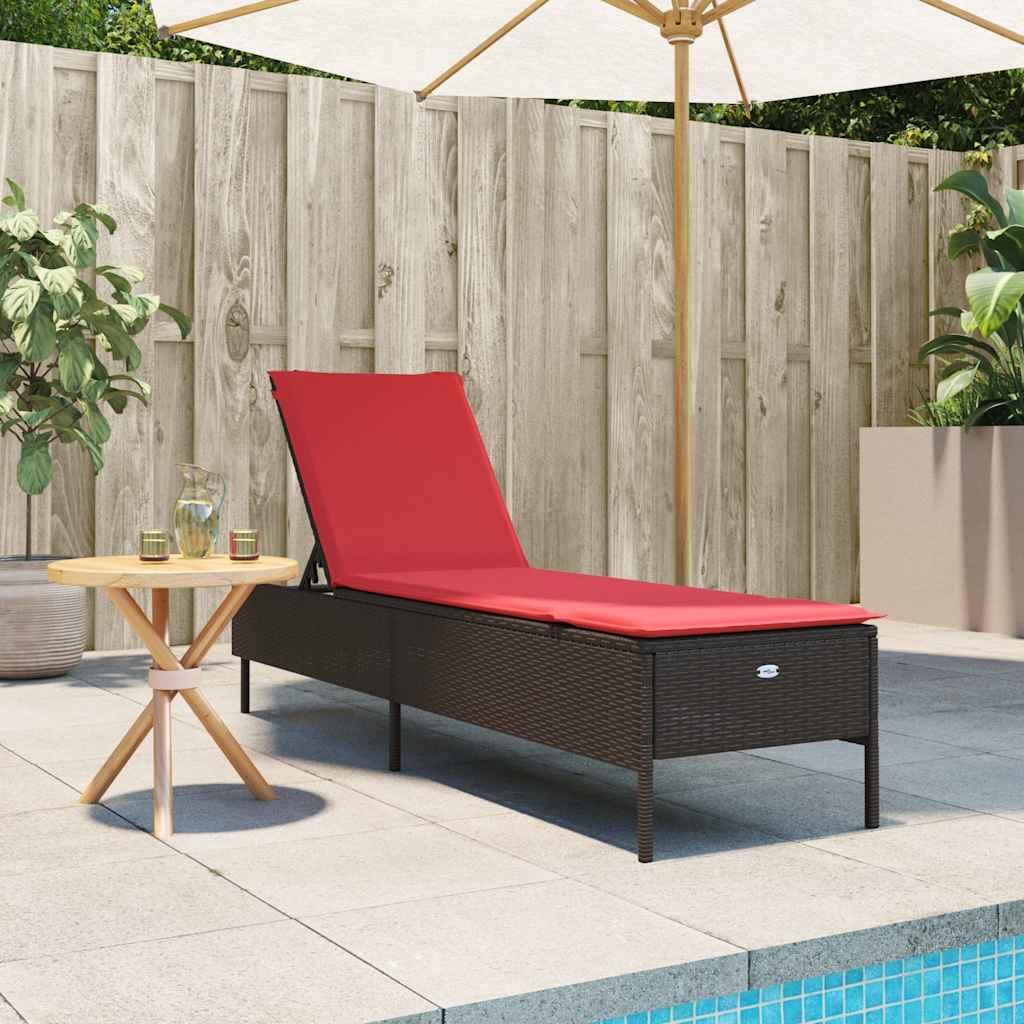 Sonnenliege mit Kissen Braun Poly Rattan