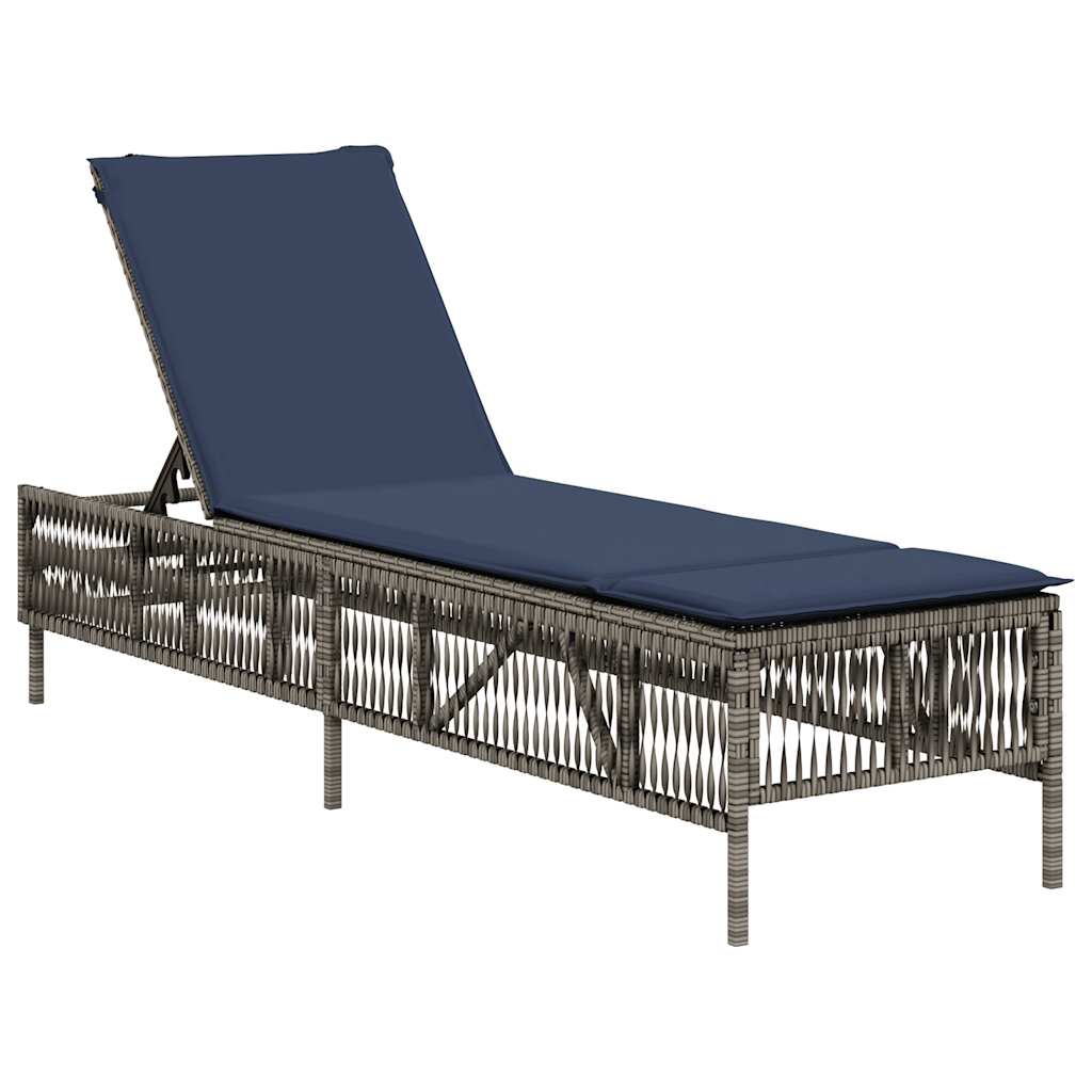 Sonnenliege mit Kissen Grau Poly Rattan