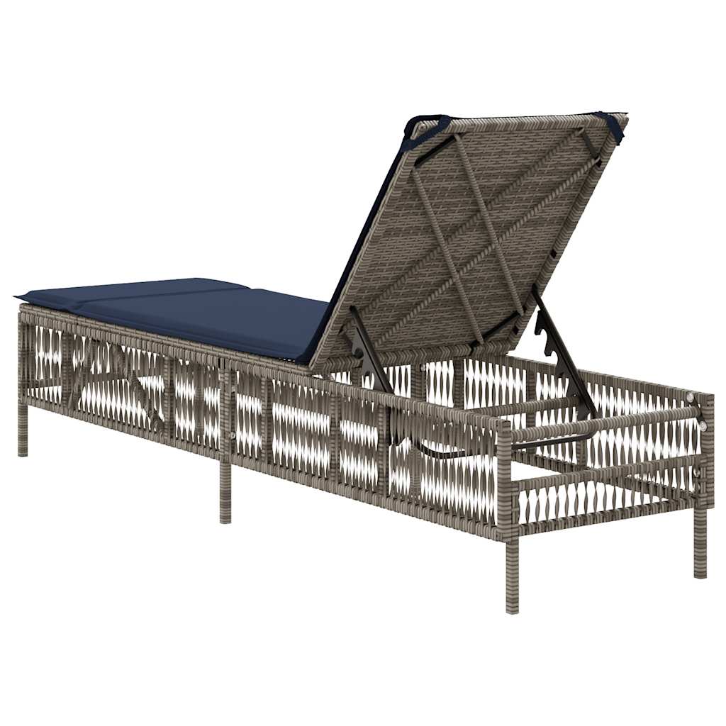 Sonnenliege mit Kissen Grau Poly Rattan