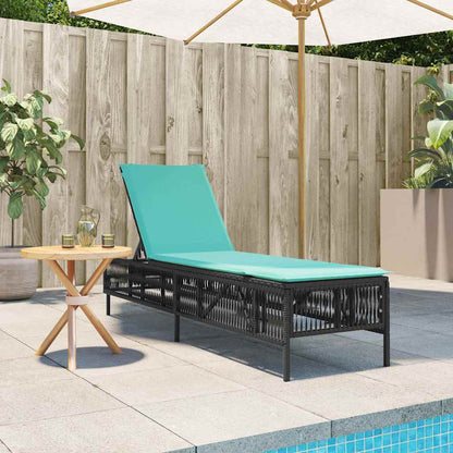Sonnenliege mit Kissen Schwarz Poly Rattan