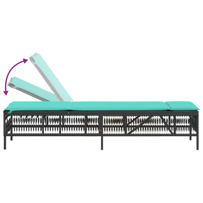 Sonnenliegen 2 Stk. mit Tisch Schwarz Poly Rattan