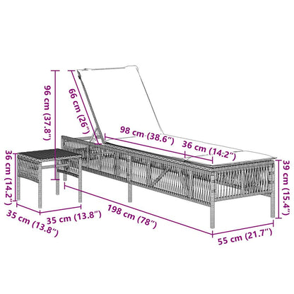 Sonnenliegen 2 Stk. mit Tisch Schwarz Poly Rattan