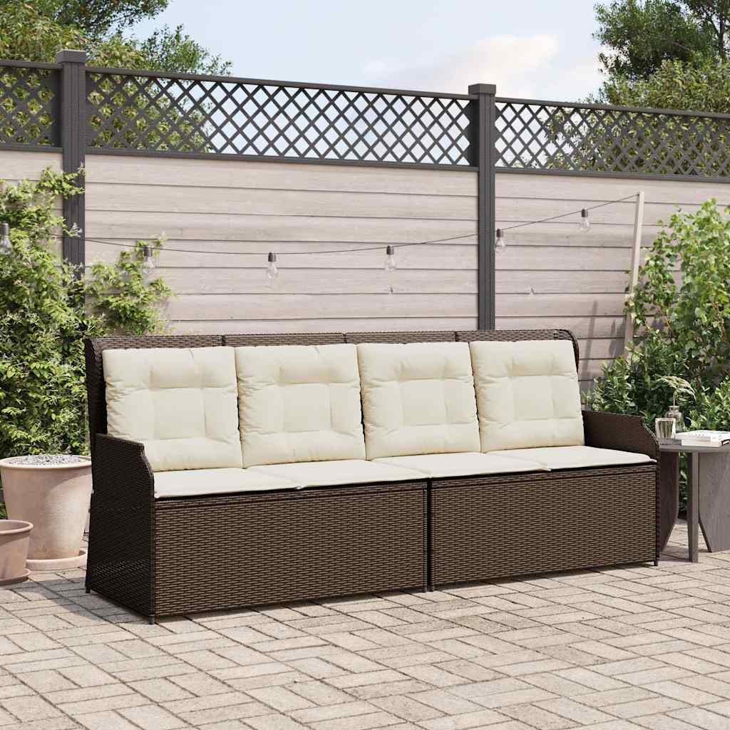 Gartenbank Verstellbar mit Kissen Braun Poly Rattan