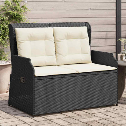 Gartenbank Verstellbar mit Kissen Schwarz Poly Rattan