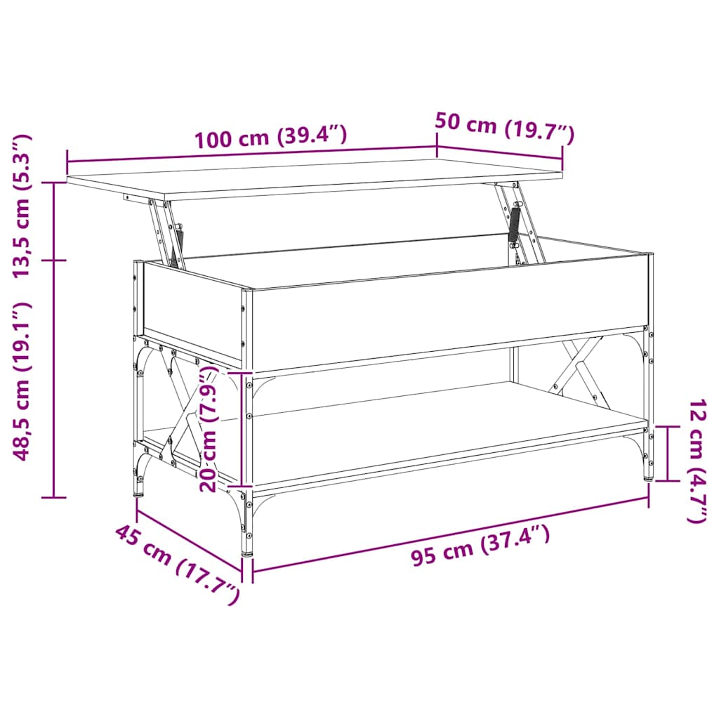 Couchtisch Räuchereiche 100x50x50 cm Holzwerkstoff und Metall