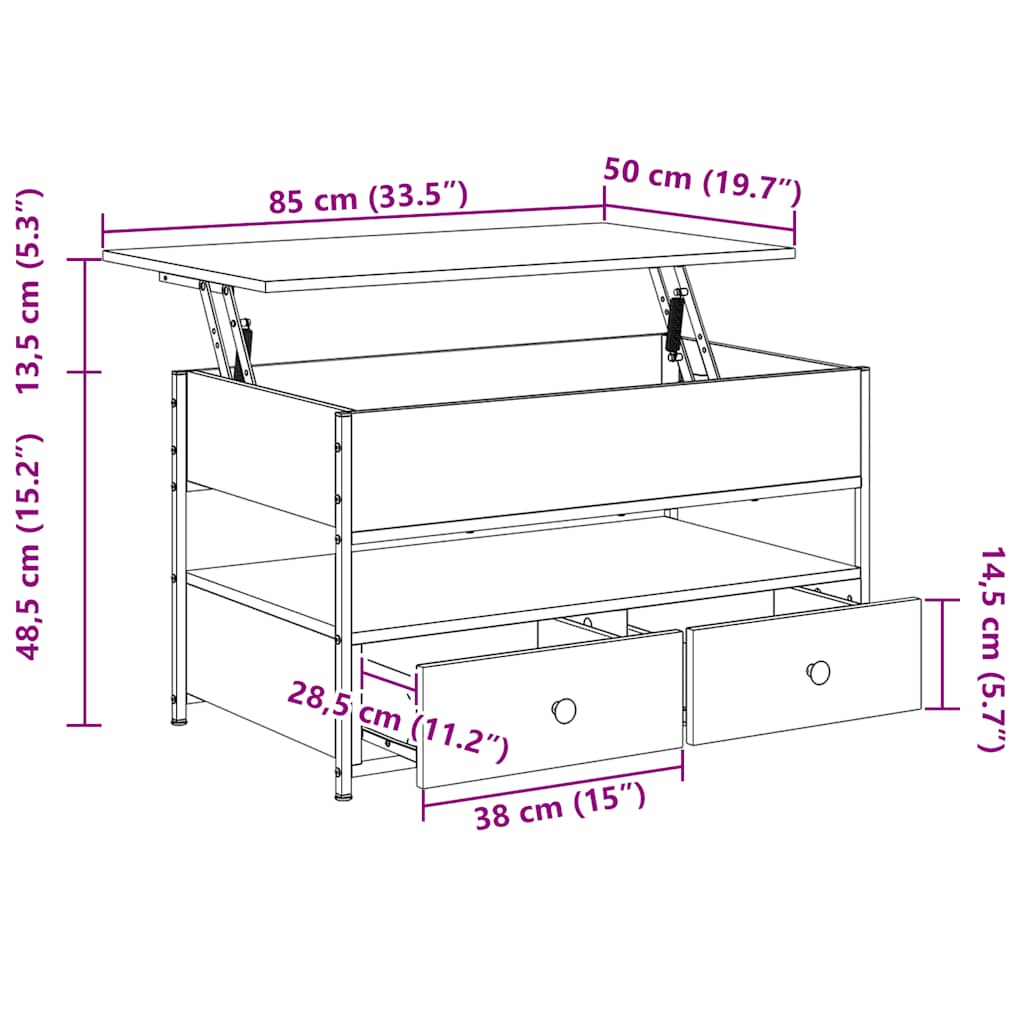 Couchtisch Sonoma-Eiche 85x50x50 cm Holzwerkstoff und Metall