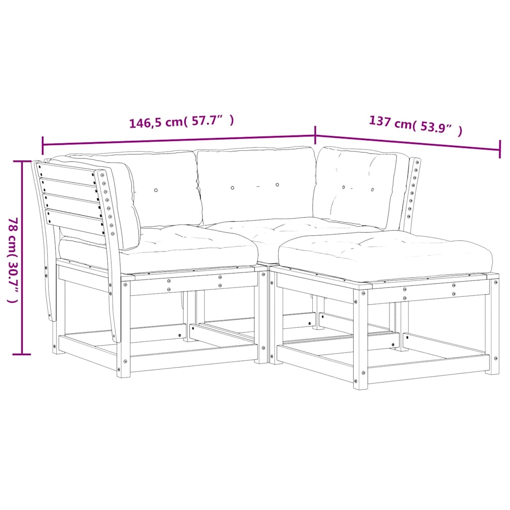 3-tlg. Garten-Sofagarnitur mit Kissen Massivholz Douglasie