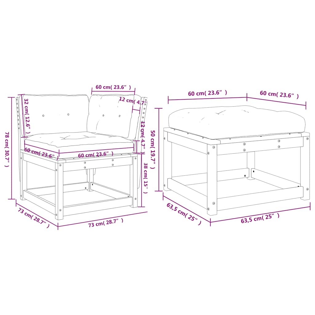 3-tlg. Garten-Sofagarnitur mit Kissen Massivholz Douglasie