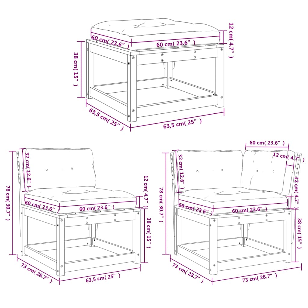 5-tlg. Garten-Sofagarnitur mit Kissen Massivholz Douglasie