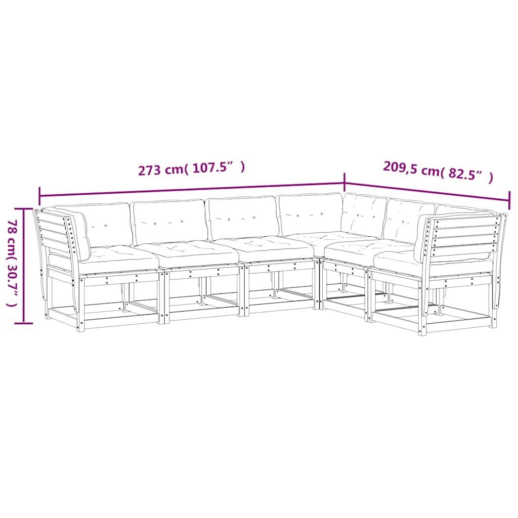 6-tlg. Garten-Sofagarnitur mit Kissen Wachsbraun Kiefernholz