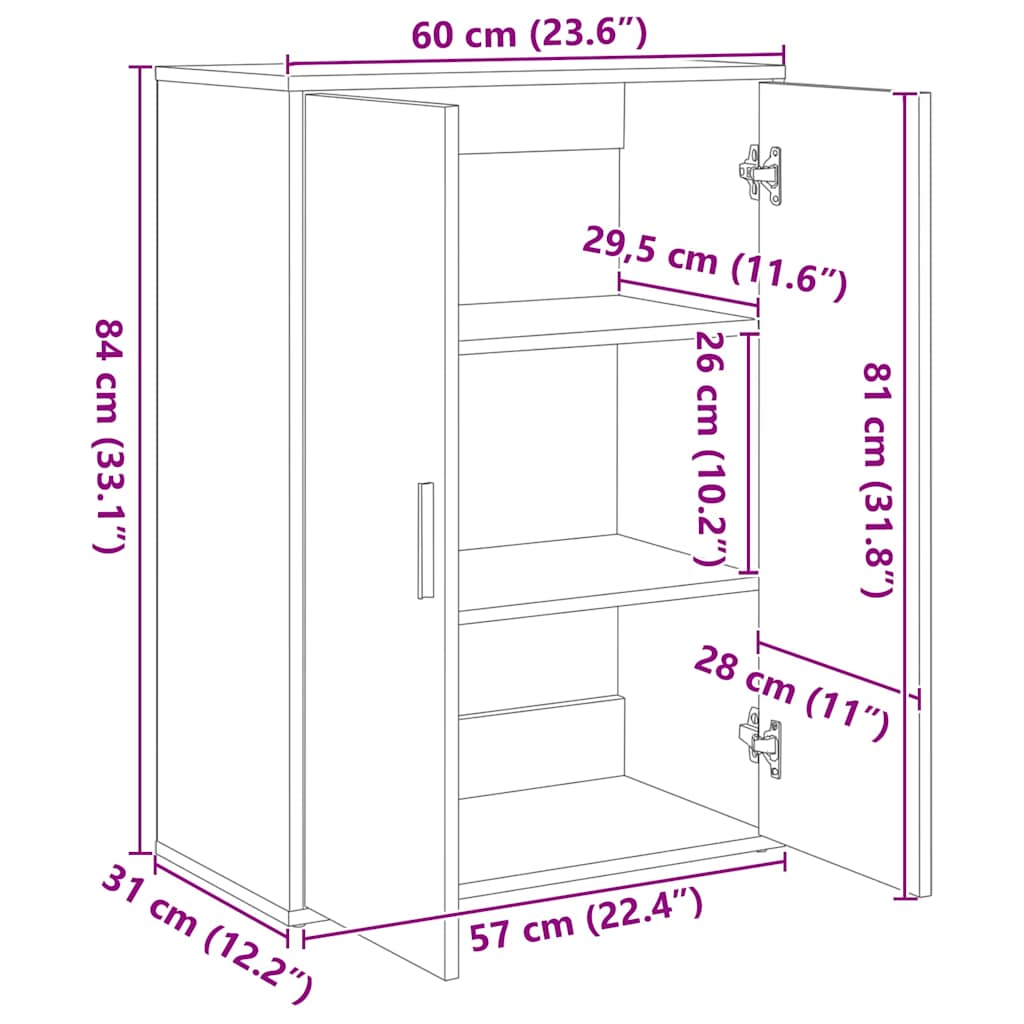 Sideboard Grau Sonoma 60x31x84 cm Holzwerkstoff