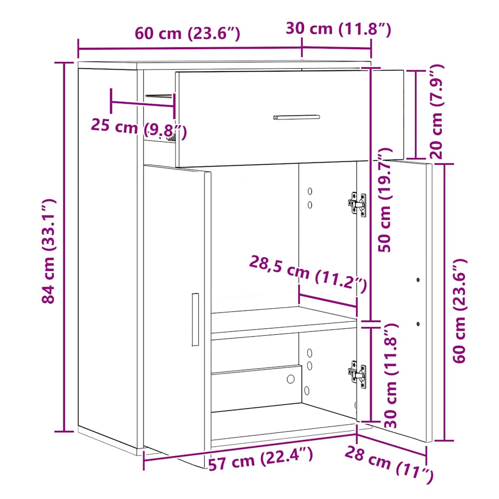 Sideboard Betongrau 60x30x84 cm Holzwerkstoff