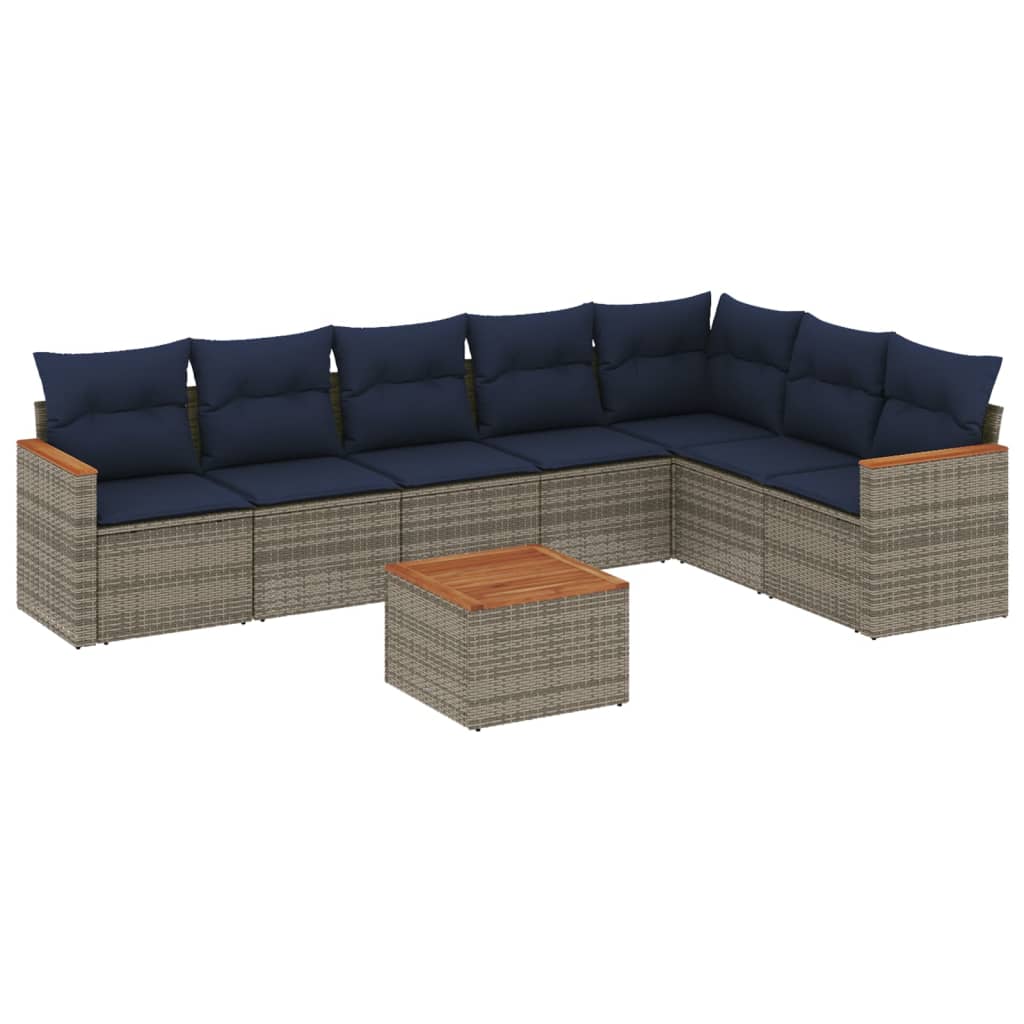 8-teiliges Gartensofa-Set mit Kissen, grau, Polyrattan