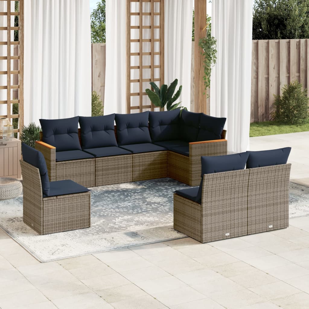 8-teiliges Gartensofa-Set mit Kissen, grau, Polyrattan