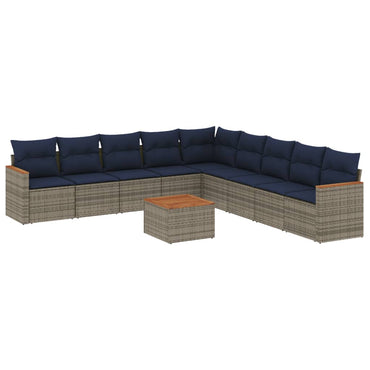 10-teiliges Gartensofa-Set mit Kissen, grau, Polyrattan