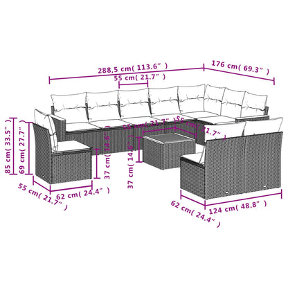 11-teiliges Gartensofa-Set mit Kissen, grau, Polyrattan