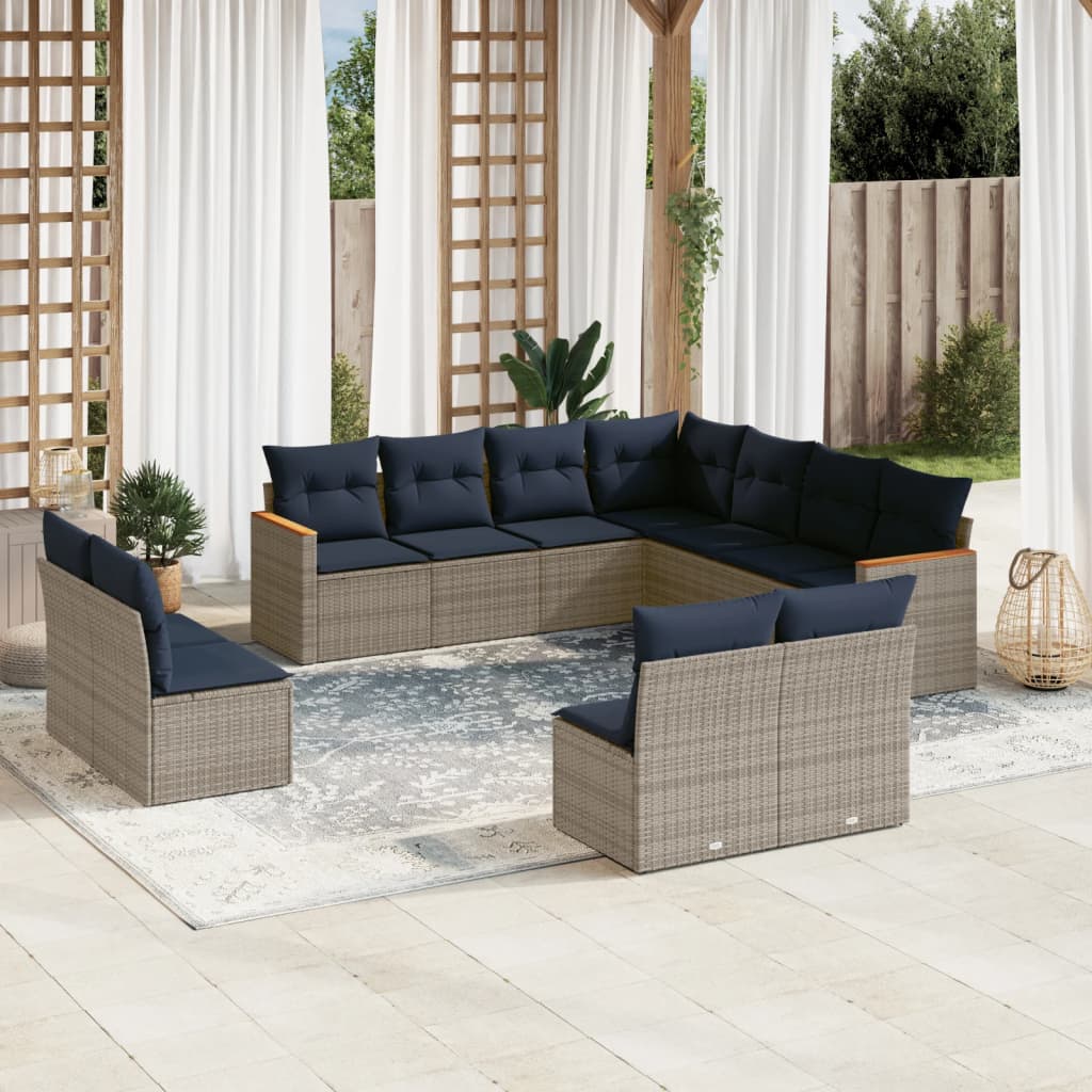 11-teiliges Gartensofa-Set mit Kissen, grau, Polyrattan