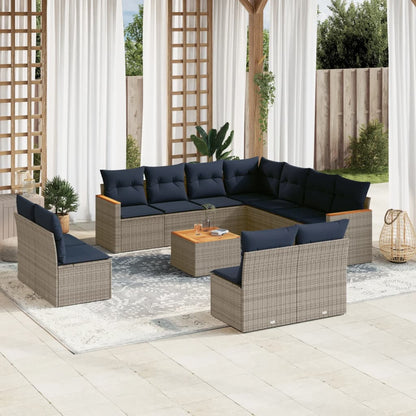 12-teiliges Gartensofa-Set mit Kissen, grau, Polyrattan
