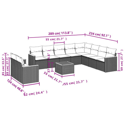 11-teiliges Gartensofa-Set mit Kissen, grau, Polyrattan