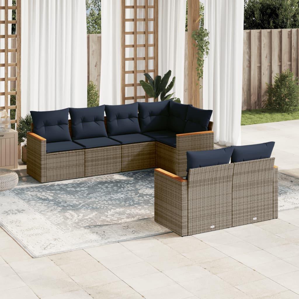 7-teiliges Gartensofa-Set mit Kissen, grau, Polyrattan