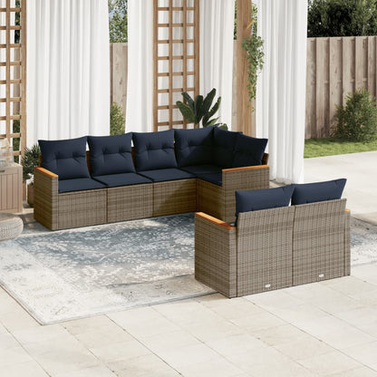 7-teiliges Gartensofa-Set mit Kissen, grau, Polyrattan